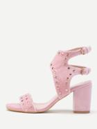 Romwe Studded Detail Ankle Cuff Block Heeled Sandals