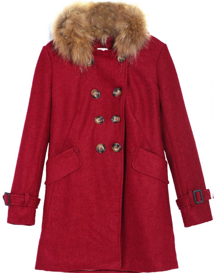 Romwe Double Breasted Faux Fur Collar Coat