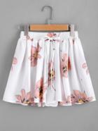 Romwe Floral Print Drawstring Skirt Shorts