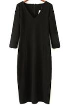 Romwe Black V Neck Long Sleeve Split Dress