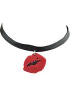 Romwe Acrylic Lips Pendant Black Pu Leather Choker Necklace
