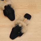 Romwe Buckle Strap Decorated Faux Fur Flat Mules