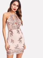 Romwe Split Front Sequin Racer Dress