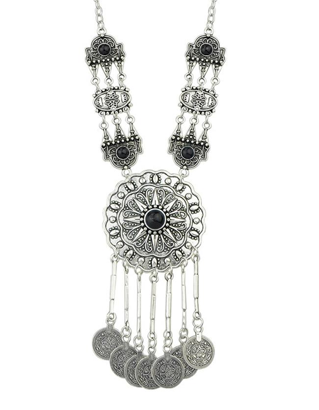 Romwe Black Long Ethnic Necklace