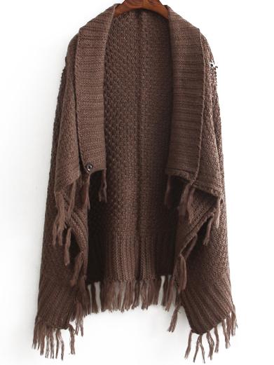 Romwe Lapel Sleeveless Tassel Brown Cardigan