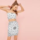 Romwe Graphic Print Bandeau Top With Skirt