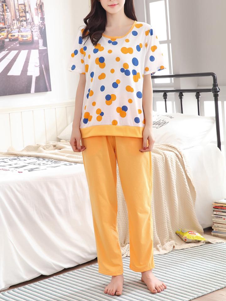 Romwe Contrast Trim Printed Tee & Pants Pj Set