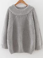 Romwe Grey Ribbed Trim Round Neck Raglan Sleeve Sweater