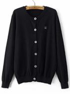 Romwe Black Single Breasted Smile Face Patch Sweater Coat