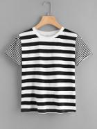 Romwe Two Tone Mixed Stripe T-shirt