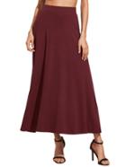 Romwe Burgundy High Waist Long Skirt