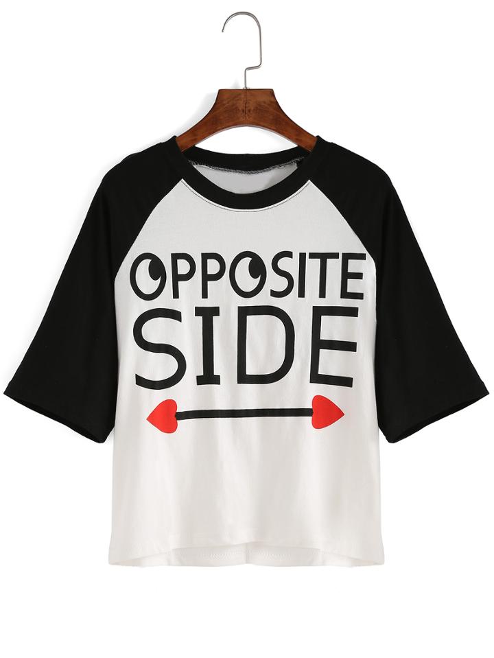 Romwe Contrast Short Sleeve Letter Print T-shirt
