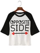 Romwe Contrast Short Sleeve Letter Print T-shirt
