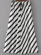 Romwe Drawstring Waist Contrast Striped Palazzo Leg Pants