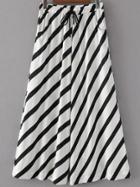 Romwe Drawstring Waist Contrast Striped Palazzo Leg Pants