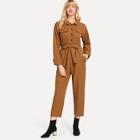 Romwe Solid Single Breasted Belted Jumpsuit
