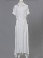 Romwe Lapel Short Sleeve Maxi Shirt White Dress