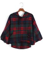 Romwe Hooded Bell Sleeve Plaid Patchwork Cape Coat