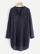 Romwe Hidden Placket Pinstripe Shirt Dress