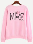 Romwe Pink Letter Print Pullover Sweatshirt