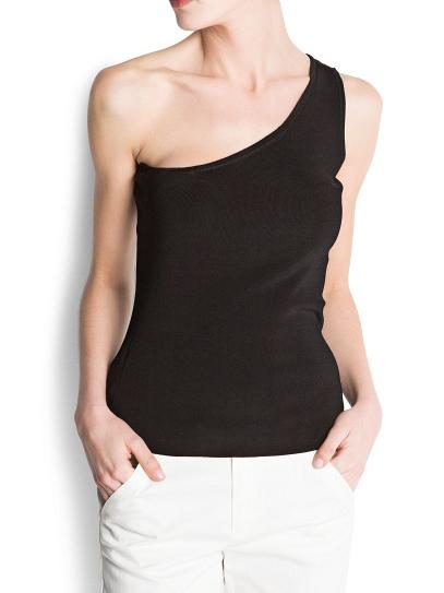 Romwe Oblique Shoulder Black Tank Top