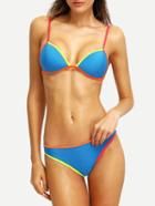 Romwe Colorful Binding Triangle Bikini Set - Blue