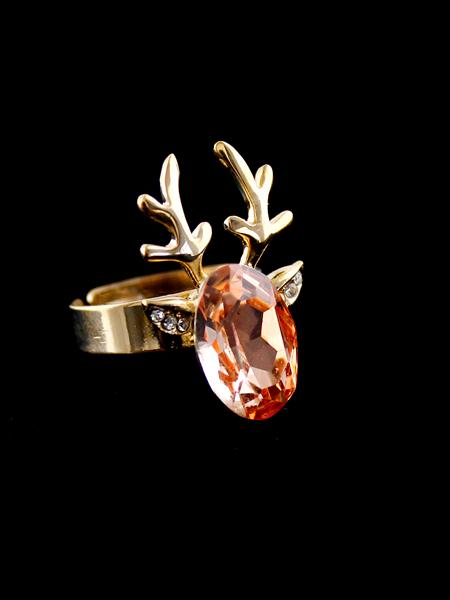 Romwe Red Gemstone Gold Deer Ring