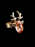 Romwe Red Gemstone Gold Deer Ring