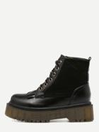 Romwe Black Faux Leather Round Toe Lace Up Flatform Short Boots