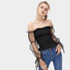 Romwe Contrast Mesh Off The Shoulder Blouse