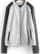 Romwe Contrast Sleeve Zipper Grey Sweatshirt