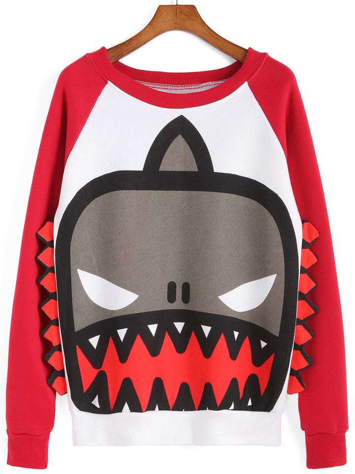 Romwe Color-block Cartton Print Sweatshirt