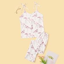 Romwe Flamingo Print Cami Pj Set