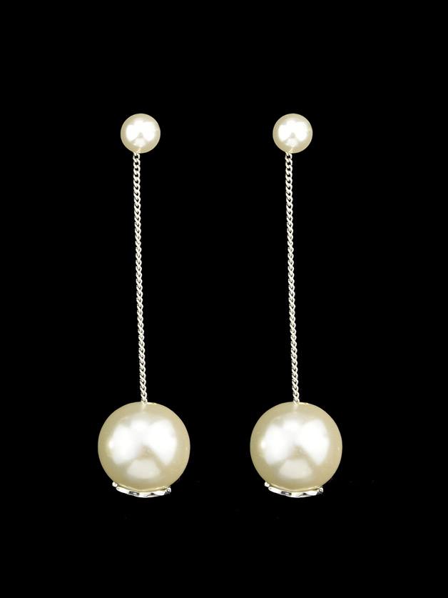Romwe Silver Pearl Bridal Drop Earrings