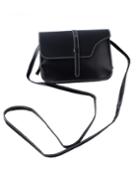 Romwe Black Pu Leather Straps Shoulder Bag