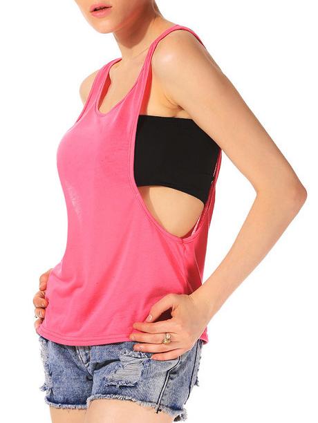 Romwe Scoop Neck Open Side Red Vest