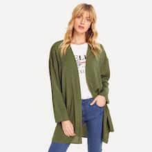 Romwe Pocket Patched Open Front Longline Coat