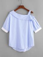 Romwe Asymmetric Shoulder Vertical Stripe Dip Hem Blouse