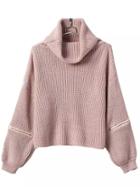 Romwe Pink High Neck Zipper Knit Sweater
