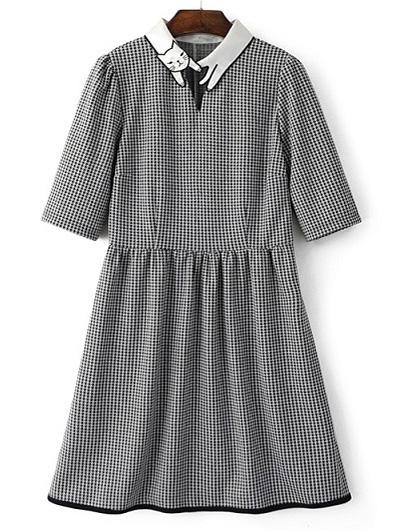 Romwe White And Black Embroidered Knotted Dress