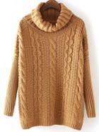 Romwe Turtleneck Split Side Cable Knit Khaki Sweater