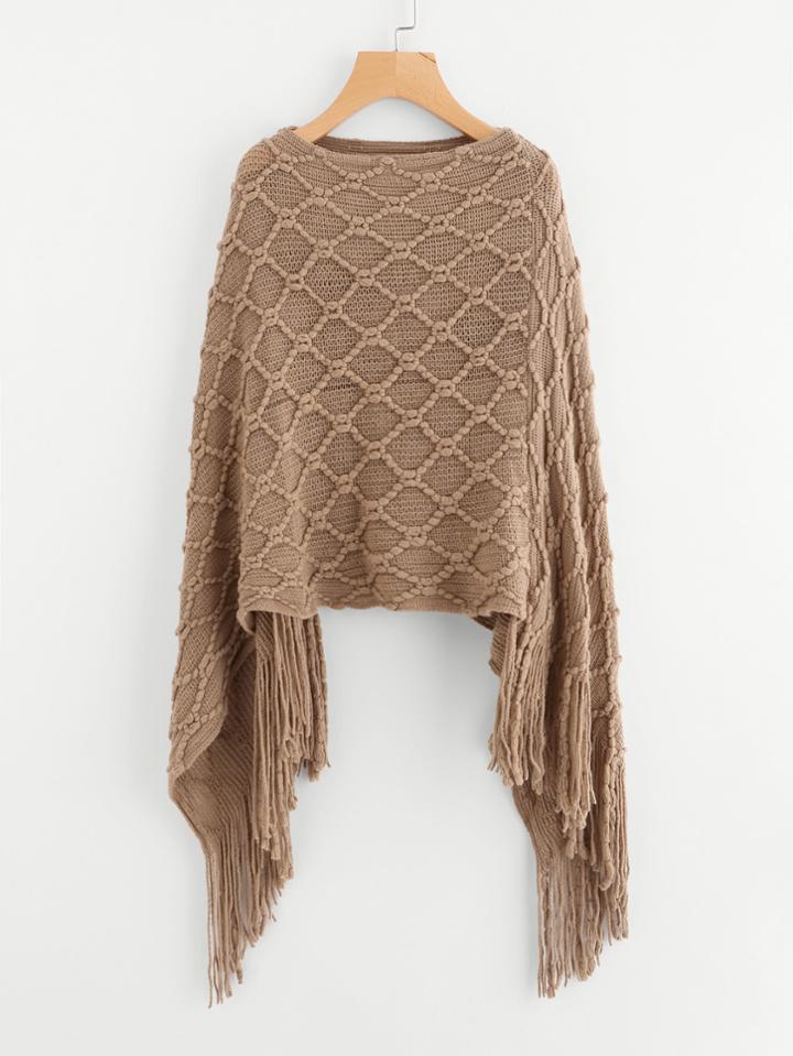 Romwe Fringe Hem Poncho Sweater
