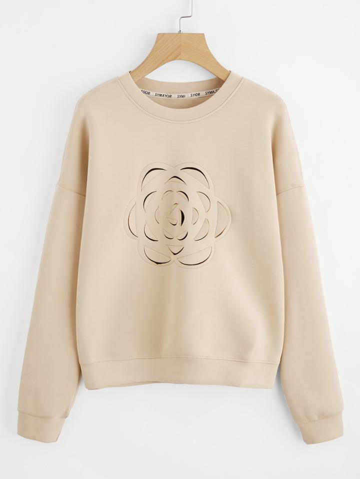 Romwe Drop Shoulder Laser Cut Sweatshirt
