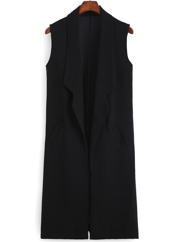 Romwe Lapel Slit Back Chiffon Paneled Vest