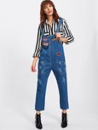 Romwe Appliques Decoration Overall Denim Jumpsuit