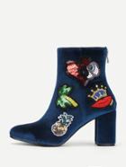 Romwe Embroidery & Sequin Patch Decorated Ankle Boots