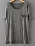 Romwe Dark Grey Short Sleeve Triangle Pocket Modal T-shirt