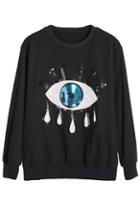Romwe Sequin Eye Stitching Black Sweatshirt