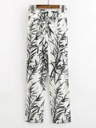 Romwe Tie Waist Leaves Print Pants