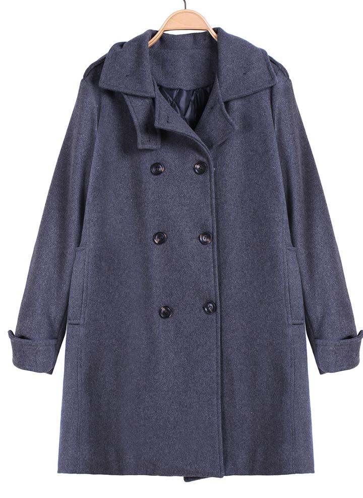 Romwe Double Breasted Loose Grey Coat